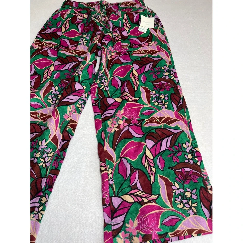 Cynthia Rowley Floral Tropical 100% Linen Wide Leg Bohemian Lightweight Pants M
